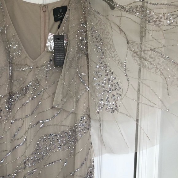 Adrianna Papell Beadded Chiffon gown cape sleeves - Picture 9 of 9